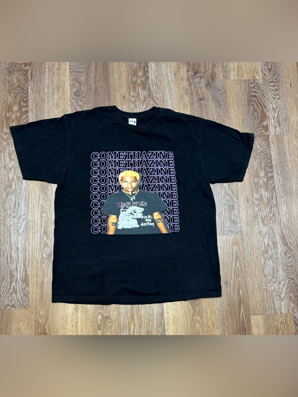 Gildan Black Graphic Short Sleeve Tee with Purple Print